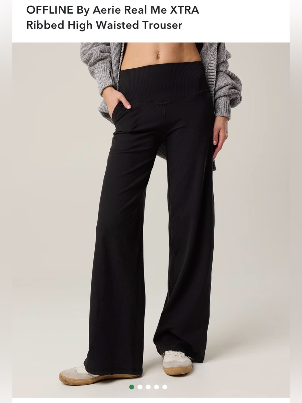 OFFLINE By Aerie Real Me XTRA Ribbed High Waisted Trouser - Black